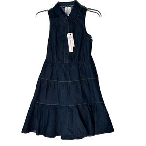 Cinq A’ Sept Bennett A-Line Blue Denim Dress Tiered Skirt Size 0 NWT